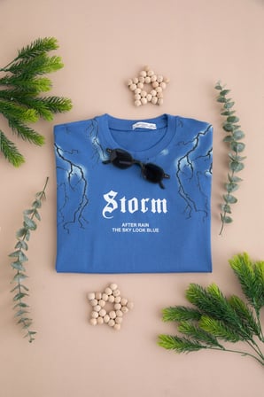 %100 Pamuk Storm Baskılı Erkek Çocuk Tişört