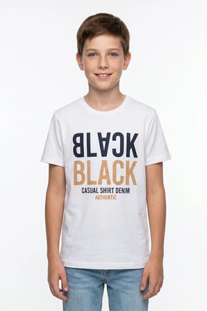 Black Yazı Baskılı Bisiklet Yaka Erkek Çocuk Tişört