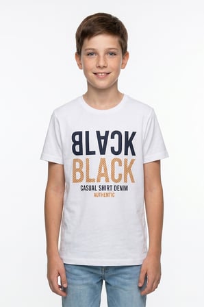 Black Yazı Baskılı Bisiklet Yaka Erkek Çocuk Tişört