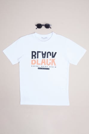 Black Yazı Baskılı Bisiklet Yaka Erkek Çocuk Tişört