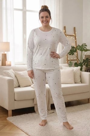 Yıldız Desenli Büyük Beden Pijama Takımı