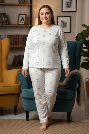 Kalp Desenli Büyük Beden Pijama Takımı