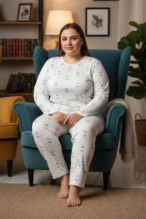 Kalp Desenli Büyük Beden Pijama Takımı