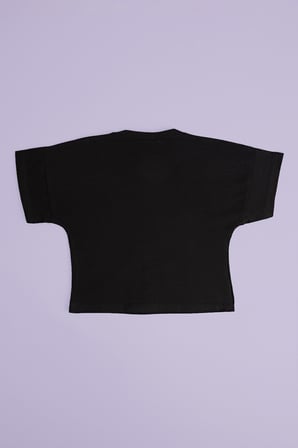 Kurdele Nakışlı Salaş Kız Çocuk Crop Tişört