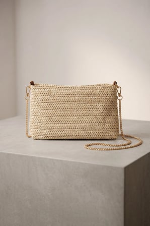 Zincir Askılı Hasır Portföy Clutch Çanta