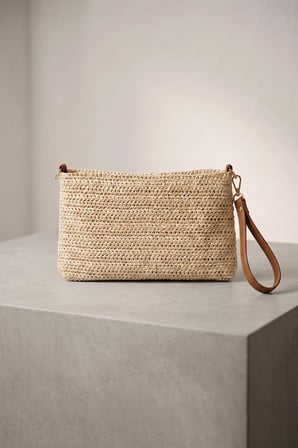 Zincir Askılı Hasır Portföy Clutch Çanta