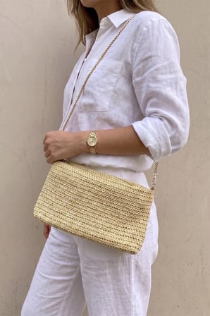 Zincir Askılı Hasır Portföy Clutch Çanta