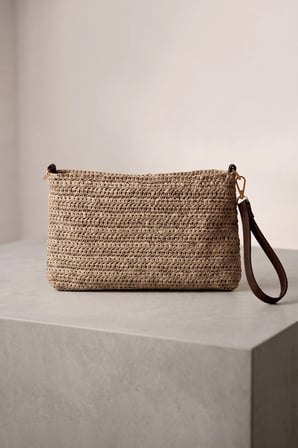 Zincir Askılı Hasır Portföy Clutch Çanta