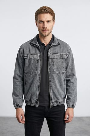 Fermuarlı Polo Yaka Oversize Kot Ceket