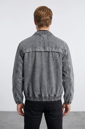 Fermuarlı Polo Yaka Oversize Kot Ceket