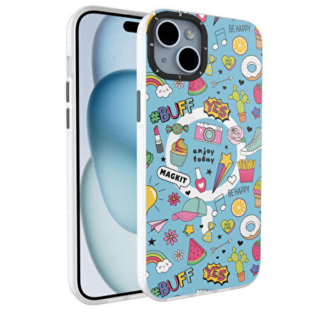 Buff iPhone 15 MagKit Desenli Kılıf Blue Junior