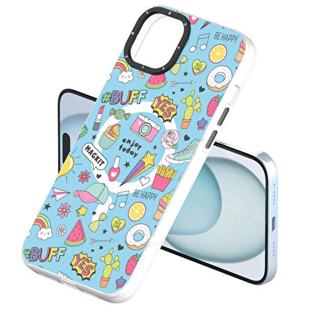 Buff iPhone 15 MagKit Desenli Kılıf Blue Junior