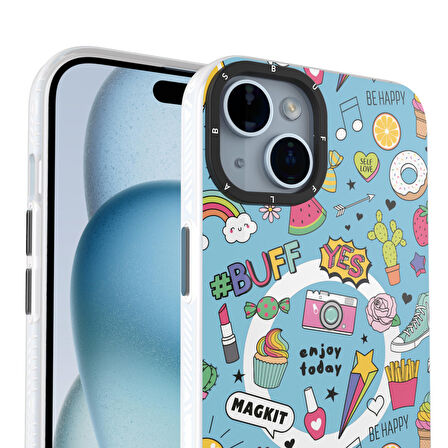 Buff iPhone 15 MagKit Desenli Kılıf Blue Junior