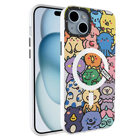 Buff iPhone 15 MagKit Desenli Kılıf Happy Monster