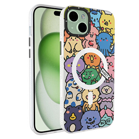 Buff iPhone 15 Plus MagKit Desenli Kılıf Happy Monster