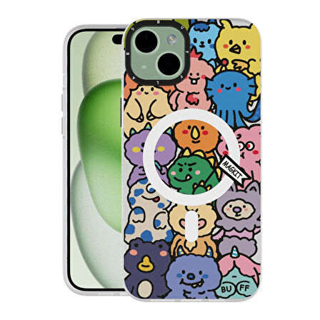 Buff iPhone 15 Plus MagKit Desenli Kılıf Happy Monster