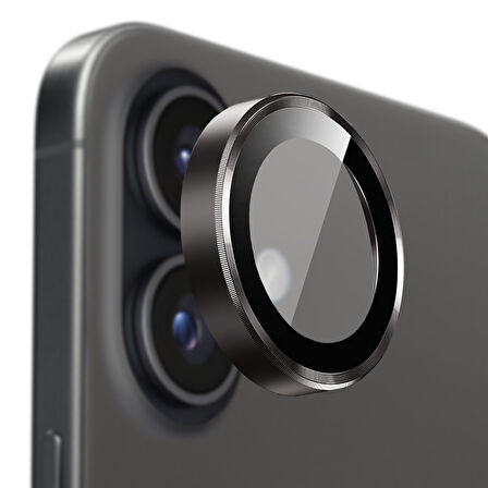 Buff iPhone 16 Plus / iPhone 16 Metal Kamera Lens Koruyucu V2 - Siyah