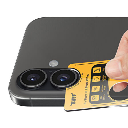 Buff iPhone 16 Plus / iPhone 16 Metal Kamera Lens Koruyucu V2 - Siyah