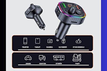 Cosmostech Car T86M Araç Fm Transmitter 5.0 Bluetooth Araç Kiti Hızlı 20W Şarj Qc3.0 Çift USB Mp3 Sd Kart Çakmaklık Girişli Oto Müzik Çalar