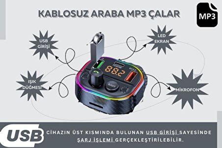 Cosmostech Car T86M Araç Fm Transmitter 5.0 Bluetooth Araç Kiti Hızlı 20W Şarj Qc3.0 Çift USB Mp3 Sd Kart Çakmaklık Girişli Oto Müzik Çalar