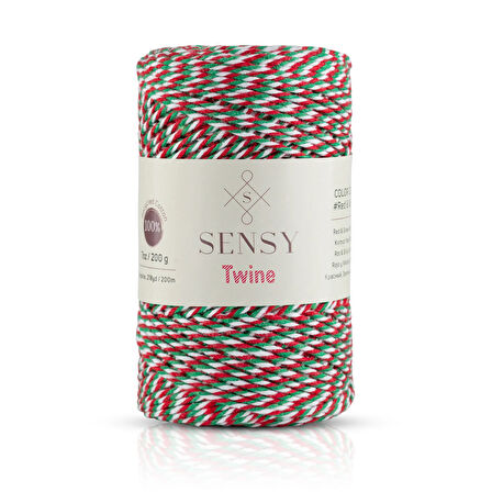Sensy 200 Metre 200 Gr Paket İp Hediye Paketleme İpi Marteniçka Ipi Twine Baker Yeşil Kırmızı Beyaz
