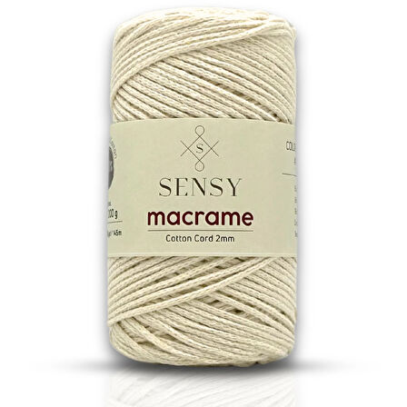 Sensy Koton Pamuk Makrome İpi 2mm Cotton Zincir Makrome Çanta İpi Supla İpi Koton İp Ekru