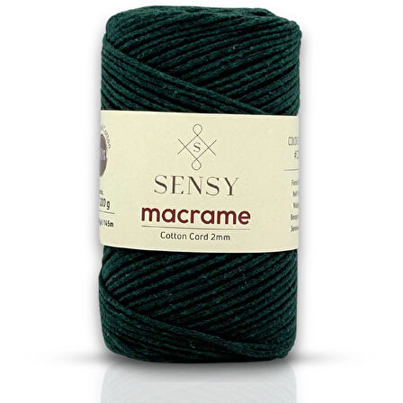 Sensy Koton Pamuk Makrome İpi 2mm Cotton Zincir Makrome Çanta İpi Supla İpi Koton İp Nefti Yeşili