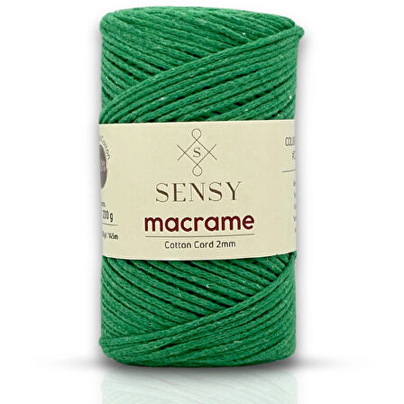 Sensy Koton Pamuk Makrome İpi 2mm Cotton Zincir Makrome Çanta İpi Supla İpi Koton İp Yeşil