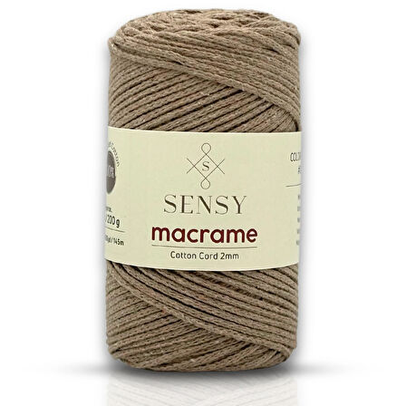 Sensy Koton Pamuk Makrome İpi 2mm Cotton Zincir Makrome Çanta İpi Supla İpi Koton İp Vizon