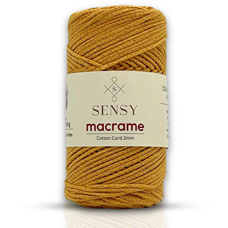 Sensy Koton Pamuk Makrome İpi 2mm Cotton Zincir Makrome Çanta İpi Supla İpi Koton İp Hardal