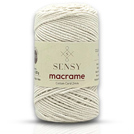 Sensy Koton Pamuk Makrome İpi 2mm Cotton Zincir Makrome Çanta İpi Supla İpi Koton İp Naturel Doğal Beyaz