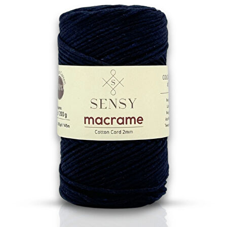 Sensy Koton Pamuk Makrome İpi 2mm Cotton Zincir Makrome Çanta İpi Supla İpi Koton İp Lacivert
