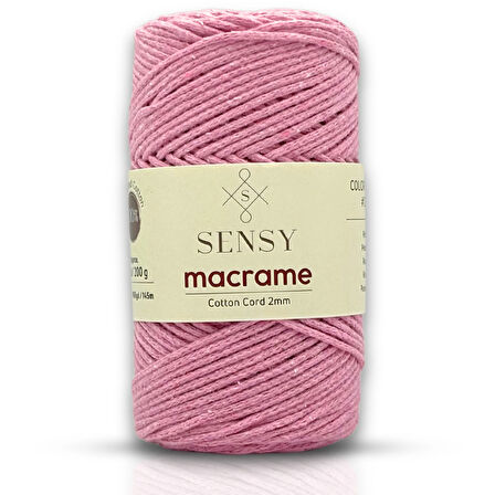 Sensy Koton Pamuk Makrome İpi 2mm Cotton Zincir Makrome Çanta İpi Supla İpi Koton İp Pembe