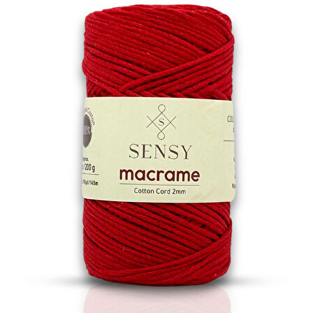 Sensy Koton Pamuk Makrome İpi 2mm Cotton Zincir Makrome Çanta İpi Supla İpi Koton İp Kırmızı