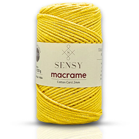 Sensy Koton Pamuk Makrome İpi 2mm Cotton Zincir Makrome Çanta İpi Supla İpi Koton İp Sarı