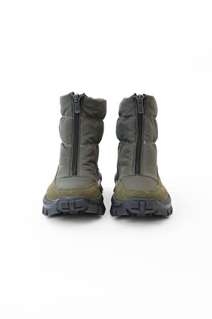 Unisex Çocuk Fermuarlı Kapitone Kalın Tabanlı Kar Botu - Haki | 31