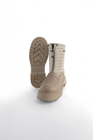 Kadın Pc-54153 Önü Fermuarlı Kapitoneli Bot - Krem | 40