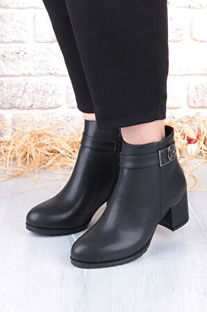 Pierre Cardin 54191 Siyah Cilt Sıcak Astar Kalın Topuklu Kadın Bot