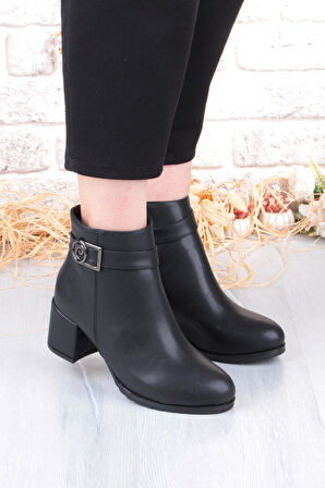 Pierre Cardin 54191 Siyah Cilt Sıcak Astar Kalın Topuklu Kadın Bot