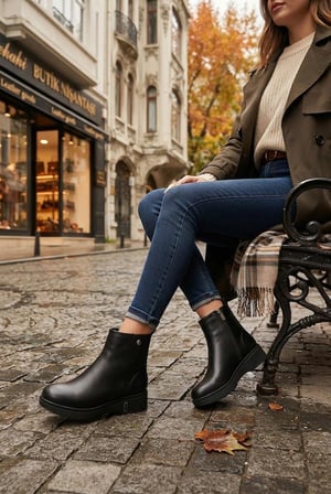 Pierre Cardin 56116 Parlak Fermuarlı Lastik Taban Kalın Topuklu Kadın Bot