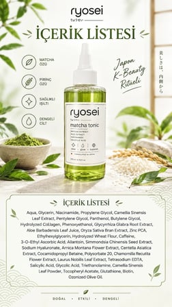 Ryosei Matcha Yüz Toniği 200 ml | Matcha & Pirinç Özlü | Niacinamide + Salisilik Asit | Japon Formüllü