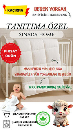 %100 Saf Yün Dolgulu, Makinede Yıkanabilir Bebek Yorgan