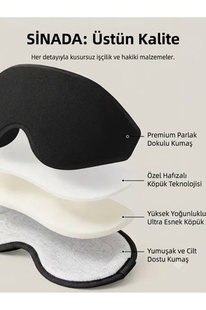 Premium 3D Uyku Göz Maskesi, %100 Işık Engelleme, Hafızalı Köpük Uyku Bandı