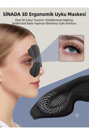 Premium 3D Uyku Göz Maskesi, %100 Işık Engelleme, Hafızalı Köpük Uyku Bandı