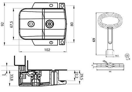ATLASTEK METAL AB TASARIM YÜZEY MONTAJ HAVA SANTRAL KABİN AĞIR PANEL KİLİT - METAL GÖVDE (+ Alu. Kare 8. Anahtar)