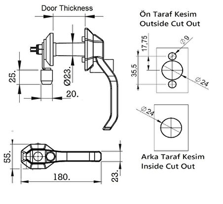 ATLASTEK METAL HAVA SANTRAL JENERATÖR KOMPRESÖR KABİN AĞIR PANEL KOL KİLİT - RULOLU DÖNEN DİL - KİLİTLENMEYEN ANAHTARSIZ