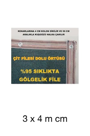 100 x 400 cm Gölgelik File Kamp Gölgeliği - 95lik - 4 Metre En Yeşil - Şeritli Halkalı - Bahçe Files