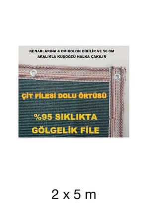 100 x 200 cm Gölgelik File Çit Filesi - 95lik - 2 Metre En Yeşil - Şeritli Halkalı - Çit Örtüsü Otop