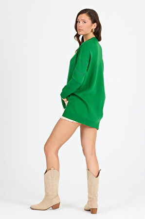 Kadın Sim Garnili Bisiklet Yaka Triko Bluz 21014 (Standart Beden s-m-l-xl Beden Uyumludur)