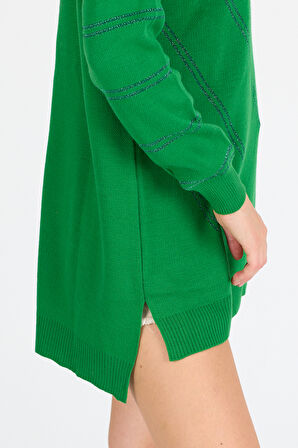 Kadın Sim Garnili Bisiklet Yaka Triko Bluz 21014 (Standart Beden s-m-l-xl Beden Uyumludur)